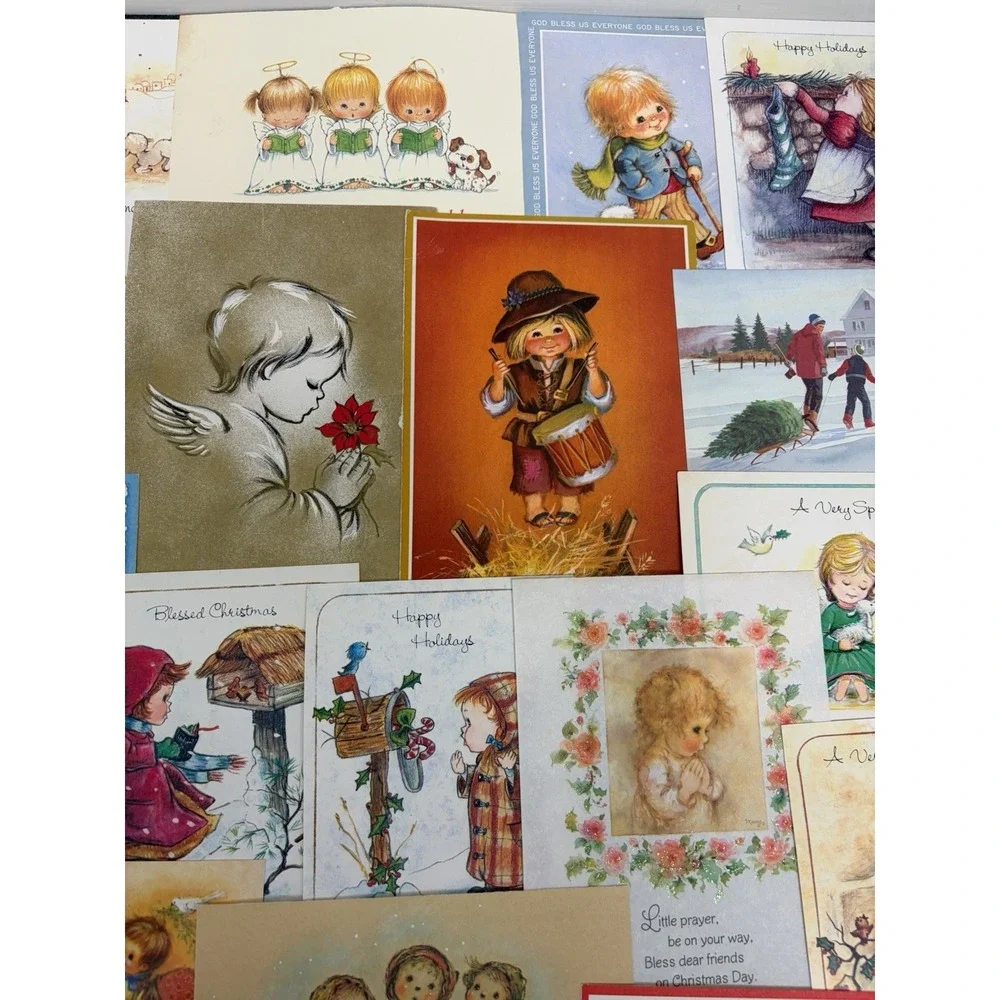 Vintage Christmas Cards Fronts ONLY Kids Children Scrapbooking Crafts Lot of 50+